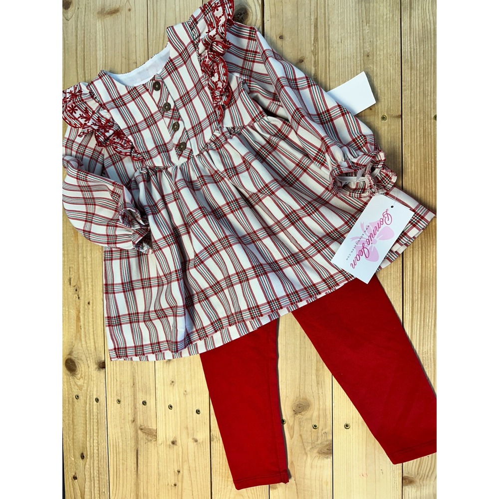 Bonnie Jean Red Plaid Ruffle Top & Leggings Set Toddler Girls 2T Christmas
